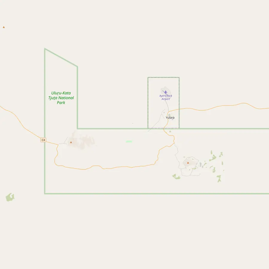 Map of Uluru-Kata Tjuta National Park with Yulara, Ayers Rock Airport, the sunrise area at Talinguru Nyakunytjaku, Uluru, the Cultural Centre and Kata Tjuta